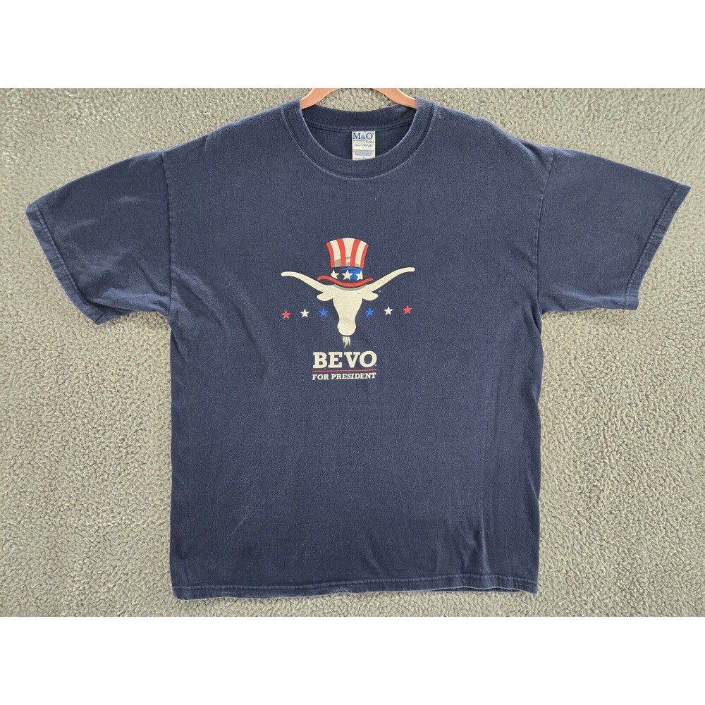 Texas Longhorns Shirt Mens Large Bevo for President Vintage Y2K Graphic Tee Blue